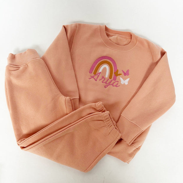 Rainbow & Butterfly Personalised Embroidered Jumper & Joggers