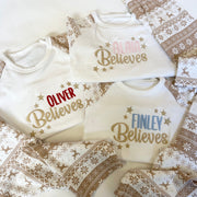 'Name Believes' Beige Personalised Embroidered Christmas Pyjamas