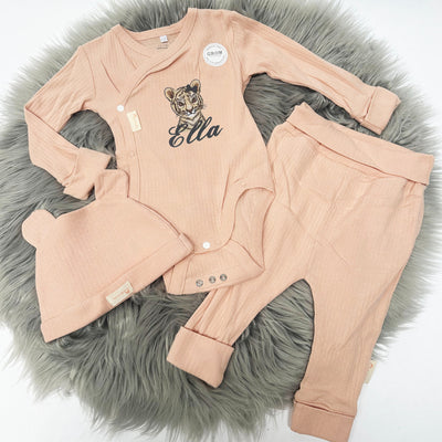 Animal Embroidered Personalised Organic 'Grow with me' Set - Dusky Pink