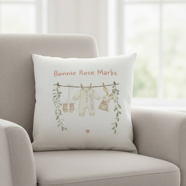Birth Details Pink personalised cushion