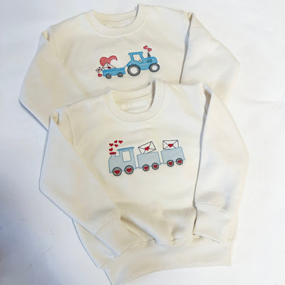 Valentine Train or Tractor Personalised Embroidered Jumper