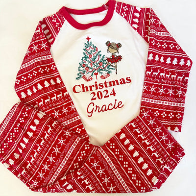 Personalised Embroidered Christmas Pyjamas - Ballerina Christmas Tree