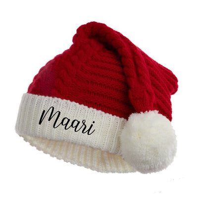 Personalised Checkered Knit Double Pom Hat - Santa Hat