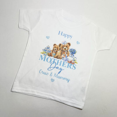 Happy Mother's Day Printed Personalised T-Shirt - Blue Teddy Design