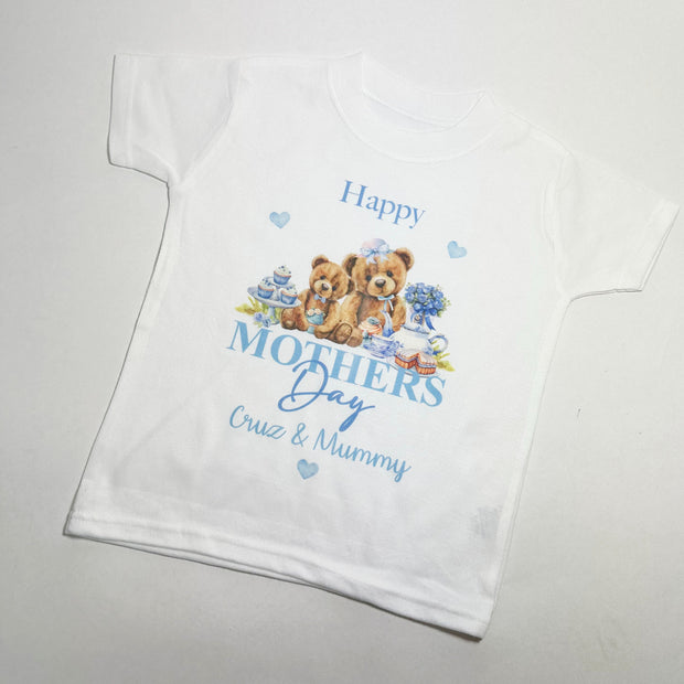 Happy Mother's Day Printed Personalised T-Shirt - Blue Teddy Design