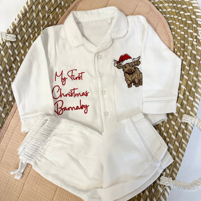 My First Christmas Classic Long Sleeved Cotton Pyjamas - Highland Cow