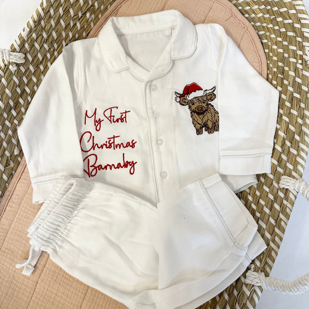 My First Christmas Classic Long Sleeved Cotton Pyjamas - Highland Cow