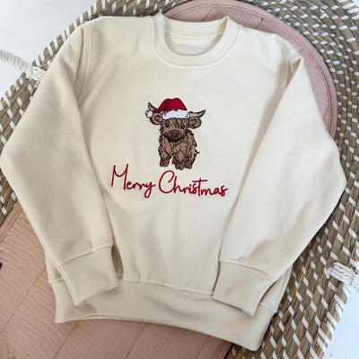 Highland Cow Christmas Personalised Embroidered Jumper