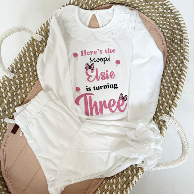 Embroidered Personalised Birthday Frill Pyjamas - Here’s the scoop
