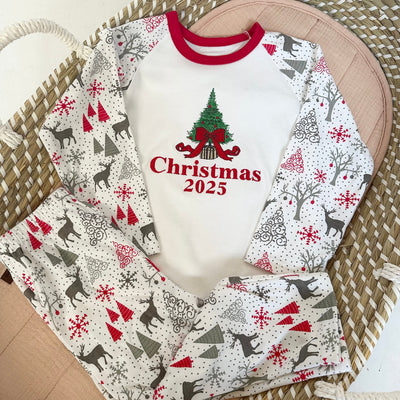 Christmas 2025 Personalised Embroidered Christmas Pyjamas - Tree & Bow