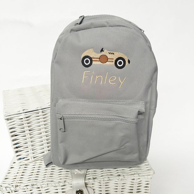 Vintage Car Embroidered Personalised Backpack - Various Colours