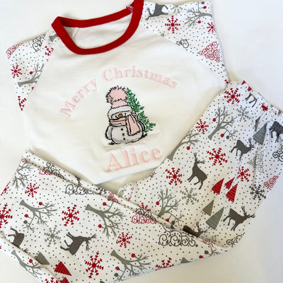 ‘Merry Christmas’ Personalised Embroidered Christmas Pyjamas -Snowman