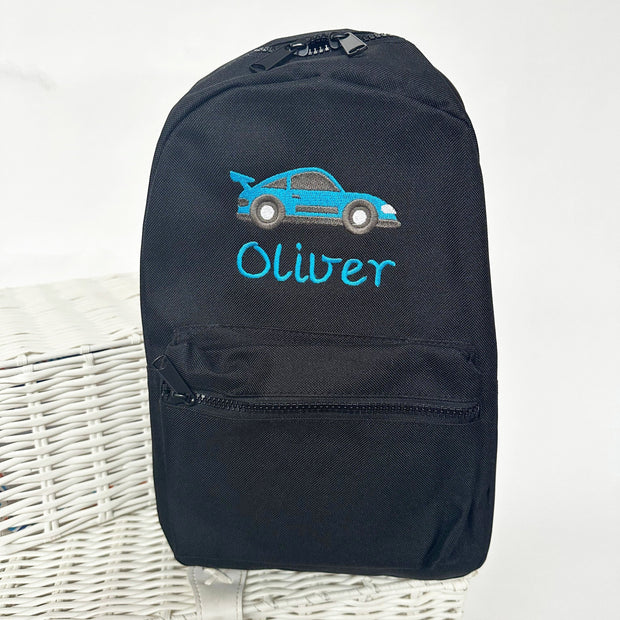 Race Car Embroidered Personalised Backpack - Various Colours