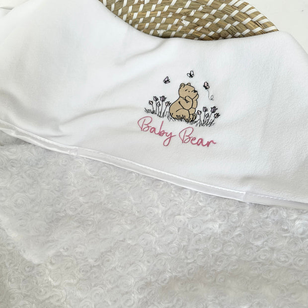 Minky Embroidered Personalised Blanket - Floral Bear