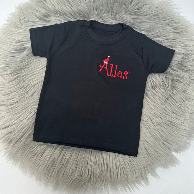 Christmas Personalised Embroidered T-Shirt - Santa Hat Writing