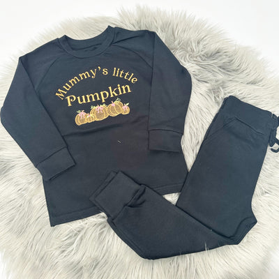 SAMPLE - 'Mummy's little pumpkin' cotton black loungeset - size1-2 years