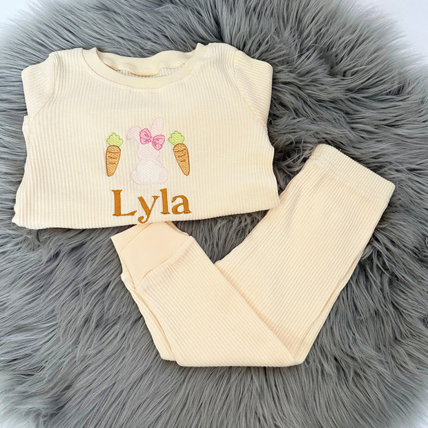 Easter Embroidered Personalised Ribbed Loungeset - Bunny & Carrots