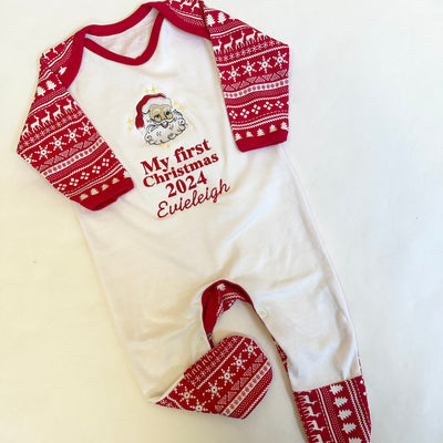 Embroidered My First Christmas Personalised Sleepsuit - Red Santa Claus