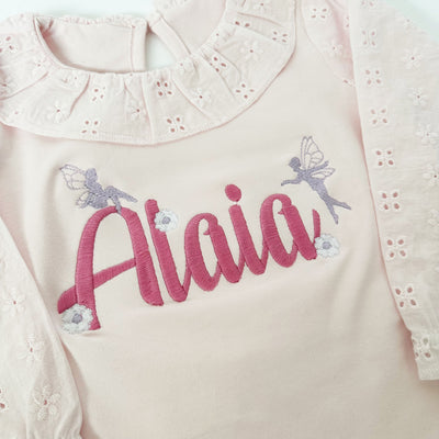 Fairy Name Personalised Embroidered Broderie Long Sleeved T-Shirt