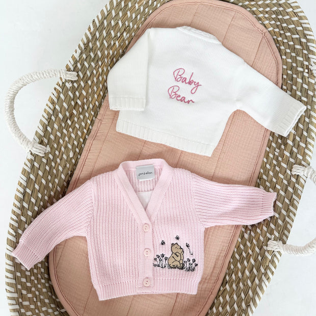 'Baby Bear' Personalised Embroidered Cardigan - Floral Bear
