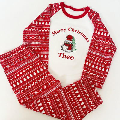 Personalised Embroidered Christmas Pyjamas - Snowman