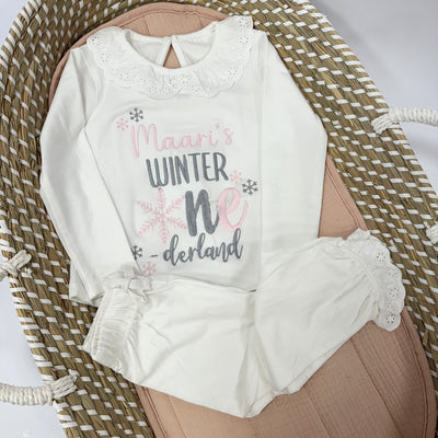Embroidered Personalised Birthday Frill Pyjamas - Winter ONEderland