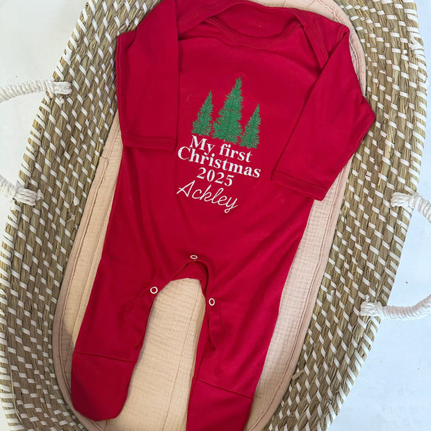 Embroidered My First Christmas Personalised Sleepsuit - Tree Trio