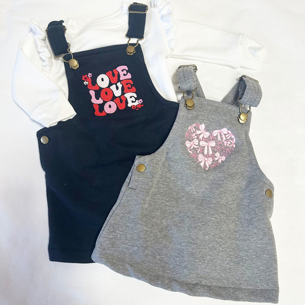 Valentines Personalised Embroidered Dungaree Dress (No jumper)