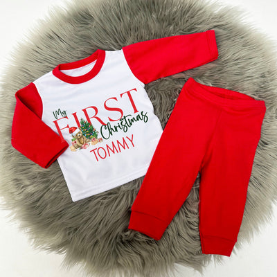 Red & White Printed Christmas Pyjamas - My First Christmas