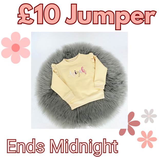 £10 Personalised Embroidered Frill Sleeve Jumper - (Size Up Recommended)