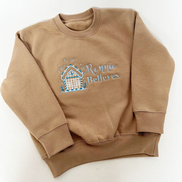 Name Believes Gingerbread House Personalised Embroidered Jumper