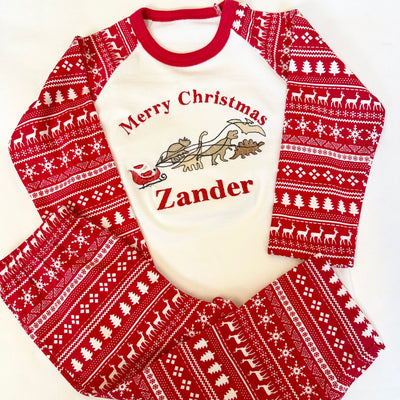 Personalised Embroidered Christmas Pyjamas - Santa Dinosaur