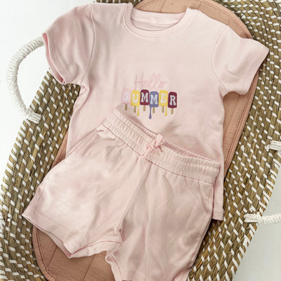 T-Shirt & Shorts Personalised Embroidered Set - Hello Summer