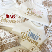 'Name Believes' Beige Personalised Embroidered Christmas Pyjamas