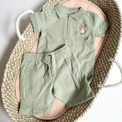 Polo Shirt & Shorts Personalised Embroidered Set - Rabbit design