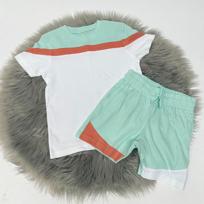 DEFECT - Mint, Orange & White short sleeved loungeset - size 3-4 years