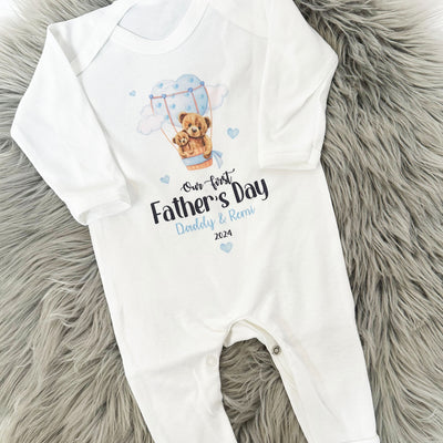 Our First Father's Day Printed Personalised Sleepsuit - Hot Air Balloon