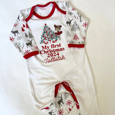 Embroidered My First Christmas Personalised Sleepsuit -  Ballerina Christmas Tree