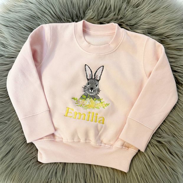 Floral Bunny Wreath Easter Personalised Embroidered Jumper (Various Animals)