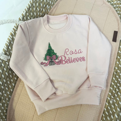 Name Belives Christmas Personalised Embroidered Jumper - Tree & Bow