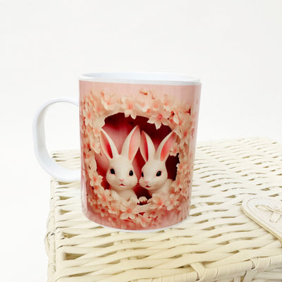 3D Effect Easter Pink Bunnys Polymer Personalised Mug