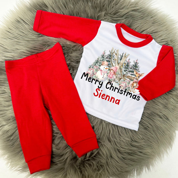 Red & White Printed Christmas Pyjamas - Winter Woodland