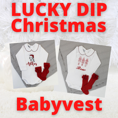 LUCKY DIP CHRISTMAS Animal Embroidered Personalised Baby Vest