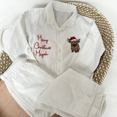 Christmas Classic Long Sleeved Cotton Pyjamas - Highland Cow