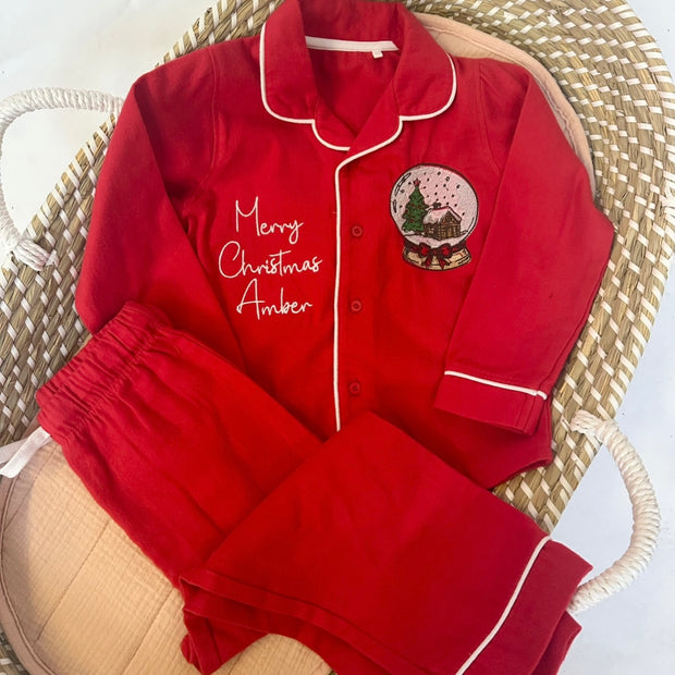 Merry Christmas Classic Long Sleeved Cotton Pyjamas - Snowglobe