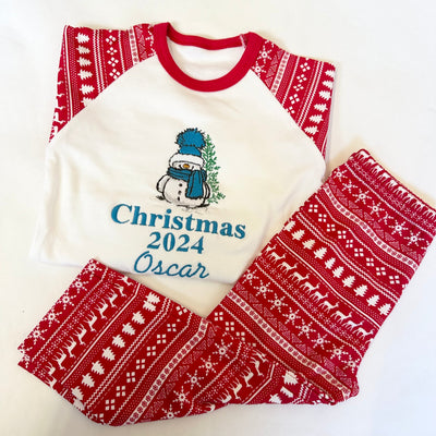 Personalised Embroidered Christmas Pyjamas -Snowman