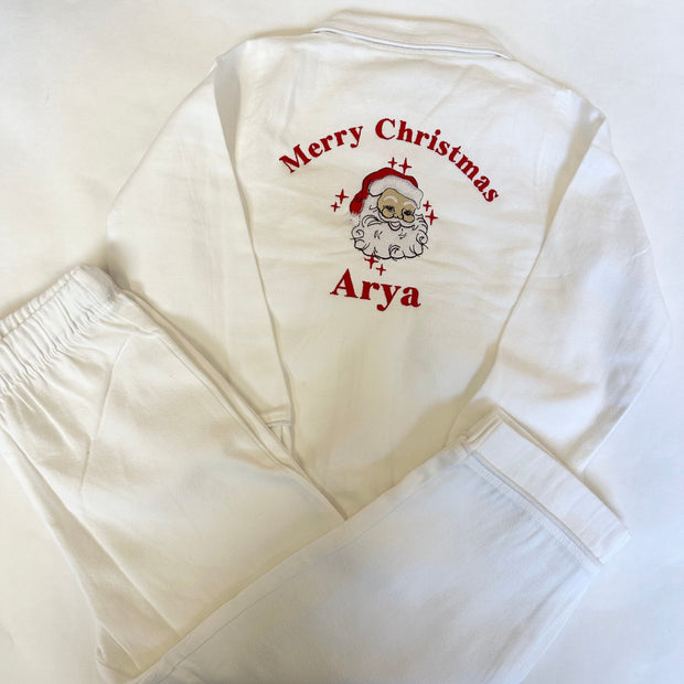 ‘Merry Christmas' Santa Classic Long Sleeved Cotton Pyjama Set-  DESIGN ON BACK