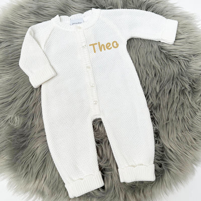 White Scalloped Edge Knitted Onesie - Can be personalised