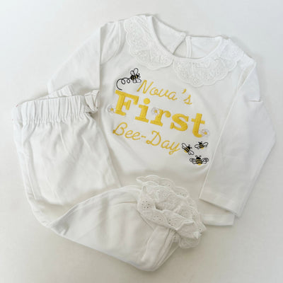 Embroidered Personalised Birthday Frill Pyjamas - Bee-Day