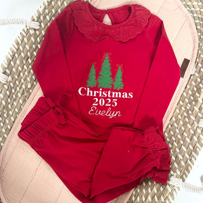 Personalised  Christmas Frill Pyjamas - Trio Trees Christmas 2025